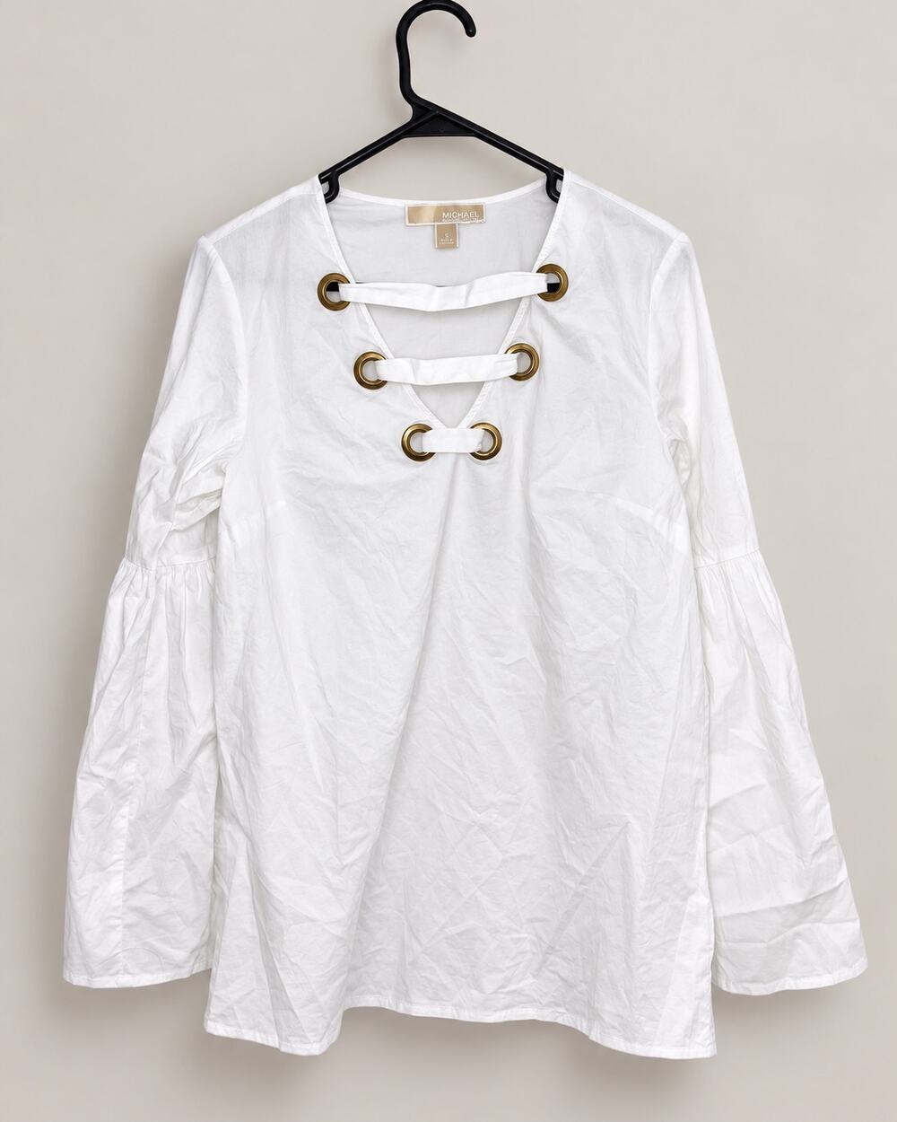 Michael Michael Kors White Grommet Bell Sleeve Tunic Blouse Size Small